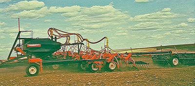 Die DT-Drillmaschine: zwei DL-Tanks mit zwei Scharrahmen im Tandem.