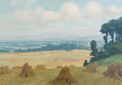 Blick vom Haarstrang auf Soest. Ölbild von Schulze-Sölde, 1951.